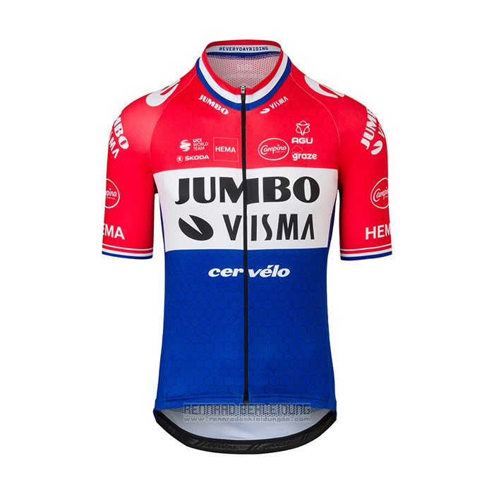 2022 Fahrradbekleidung Jumbo Visma Rot Wei Blau Trikot Kurzarm und Tragerhose - zum Schließen ins Bild klicken